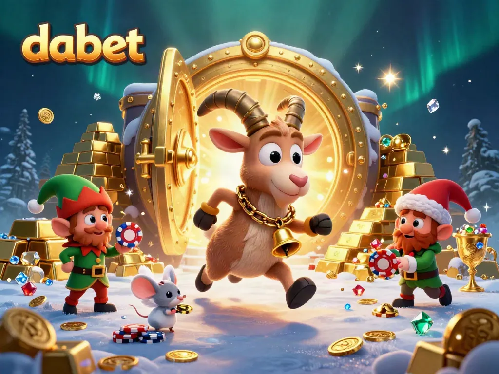 Experience thrilling gameplay with dabet as Krampus, a tiny angel mouse, and gremlins in a festive casino scene.