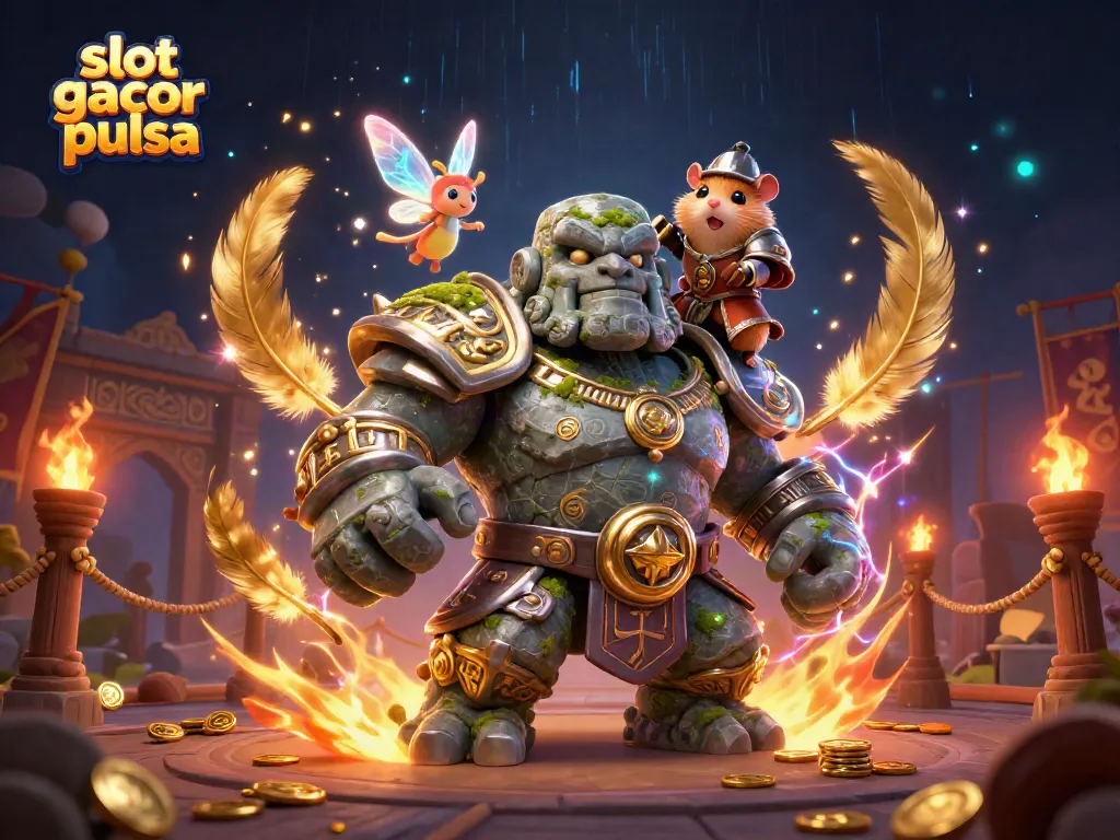Spin slot gacor pulsa reels in a magical scene filled with golden tokens and enchanting details.