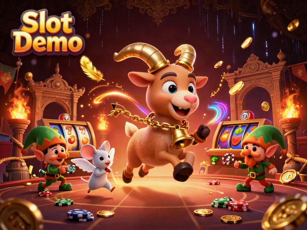 Experience exciting wins with slot demo featuring a festive Krampus in a vibrant casino scene.
