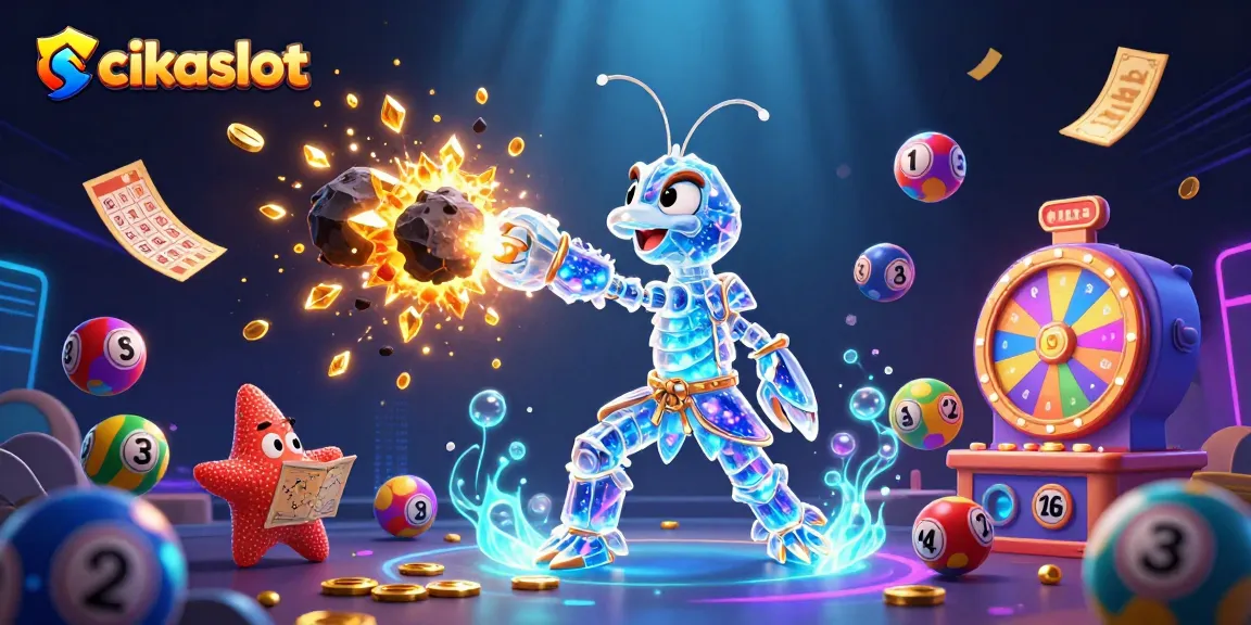 Cikaslot offers thrilling gambling experiences with a dynamic 3D scene showcasing vibrant gaming elements and characters.