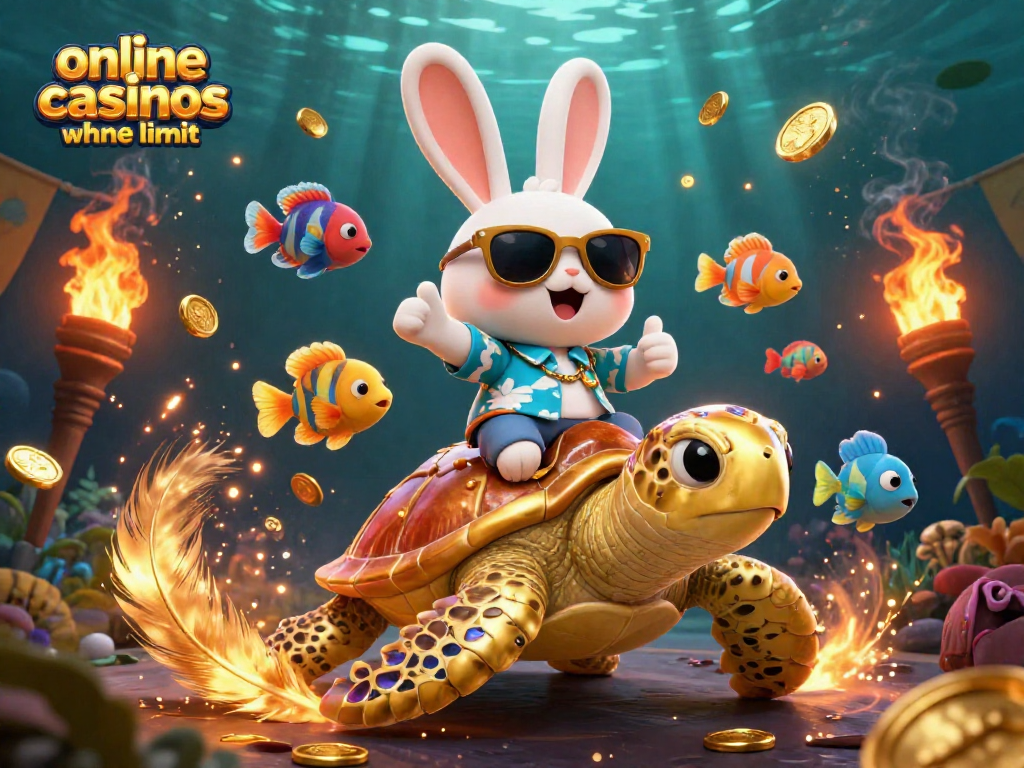 Experience the thrill of online casinos ohne limit with our vibrant 3D illustration featuring a lucky rabbit and golden sea turtle.