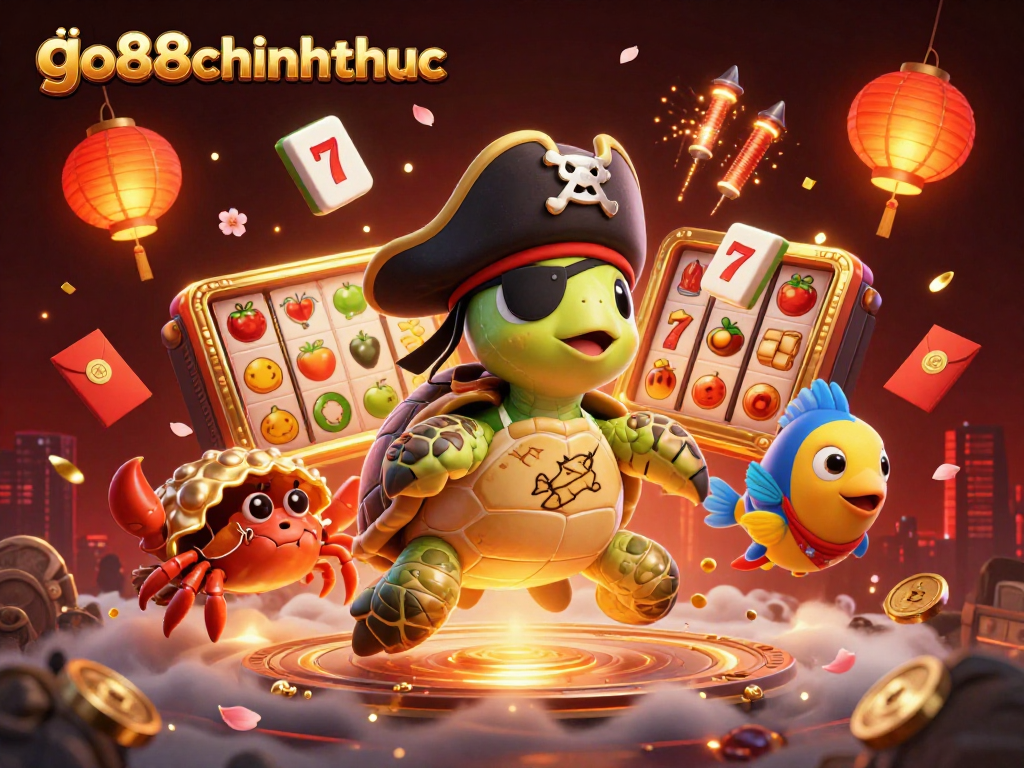 Engage with go88chinhthuc's vibrant casino illustration showcasing pirate-themed characters and exciting slot game elements.
