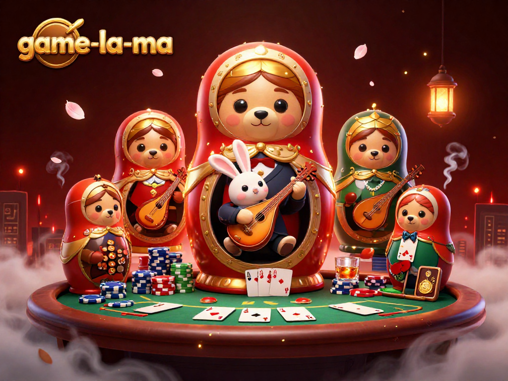 Experience engaging gameplay at game-la-ma with vibrant 3D casino art featuring bears and poker elements.