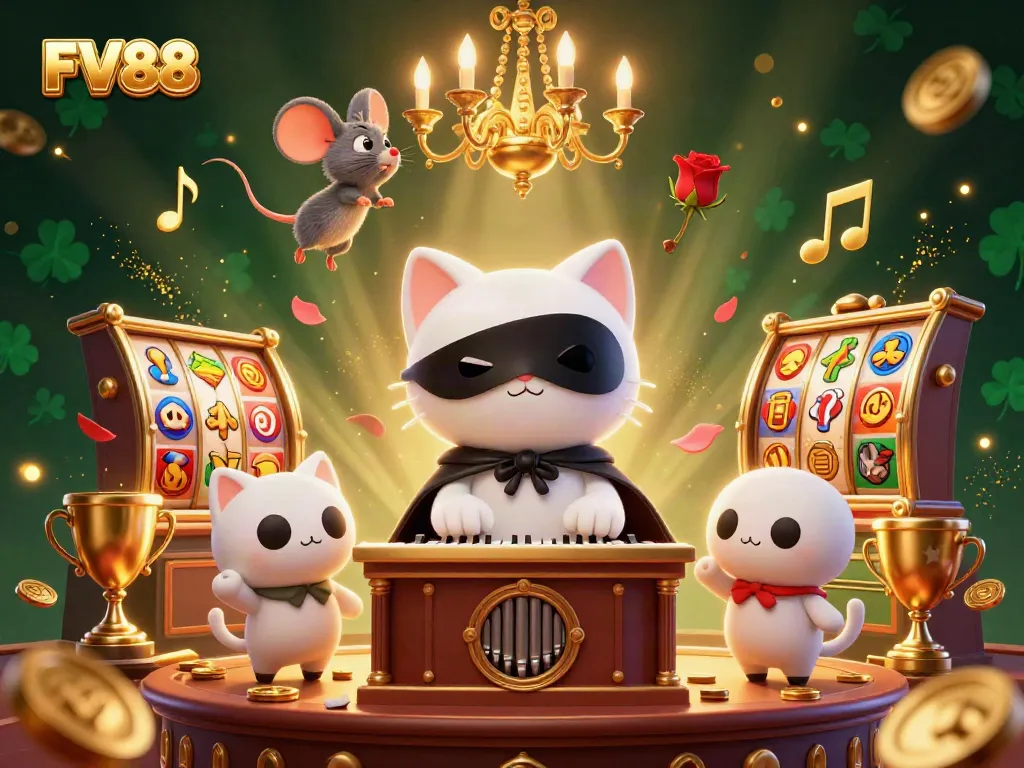 Engage in thrilling gameplay at FV88 amidst dynamic casino elements and characters.