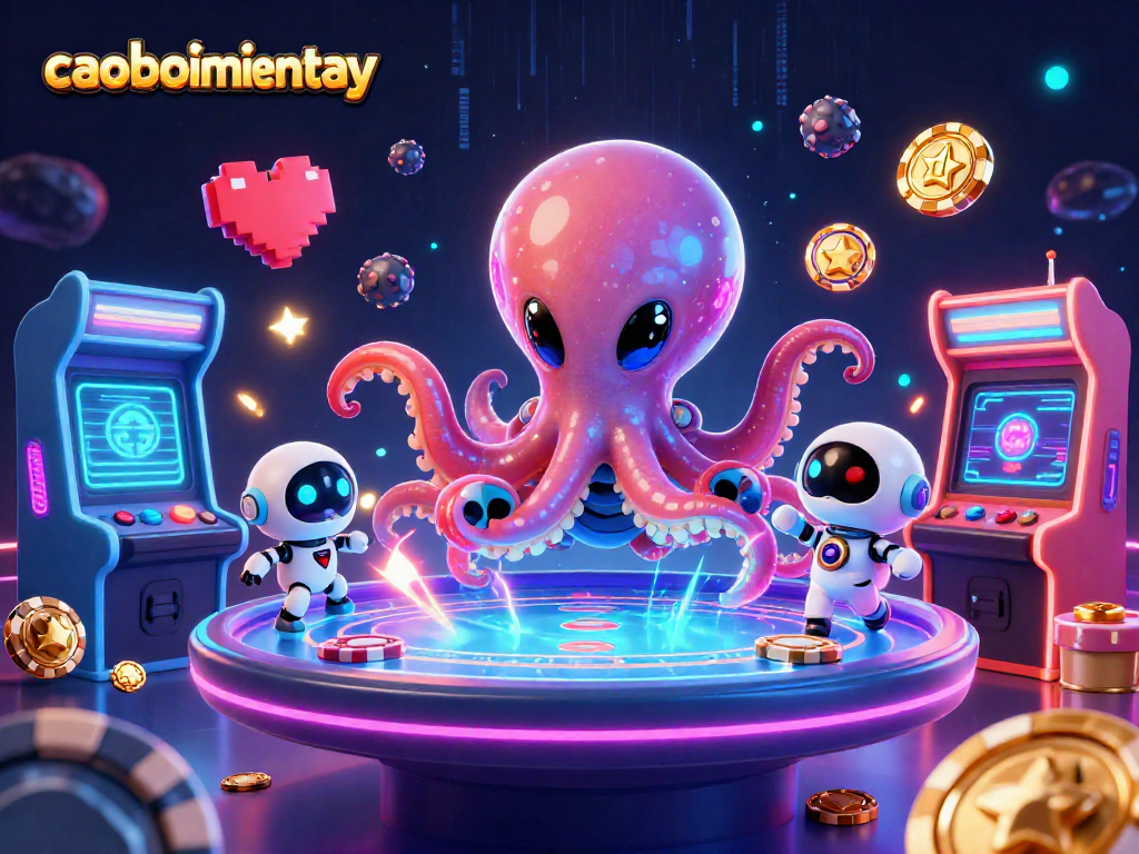 Engage in thrilling poker action with caoboimientay's alien octopus dealer at a holographic table filled with cosmic chips.