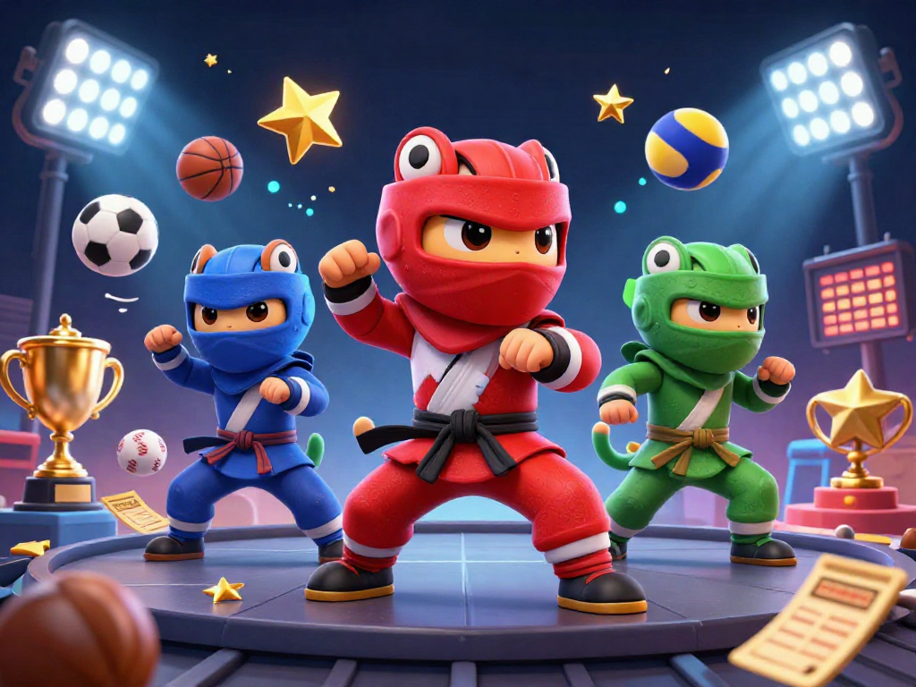Experience the excitement of judi bola with dynamic sports balls and vibrant ninja chameleons in action.
