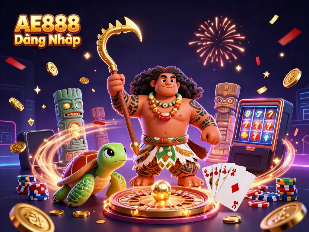 Experience the excitement of AE888 Đăng Nhập with vibrant casino elements and engaging characters.