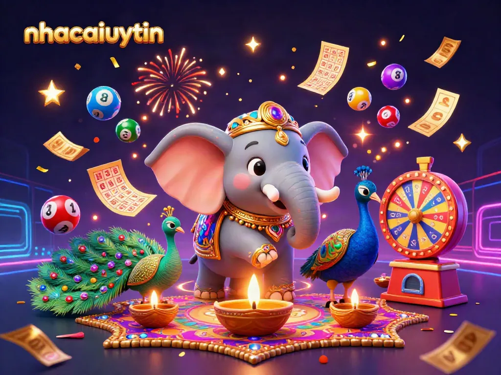 Engage in exciting gaming with nhacaiuytin featuring vibrant illustrations of lucky symbols and festive characters.
