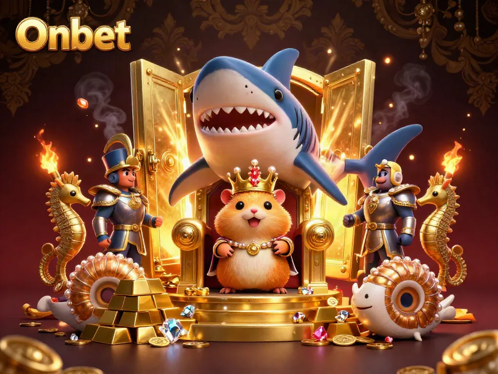 Experience thrilling wins with Onbet's golden treasures and charismatic characters in this vibrant casino fantasy scene.