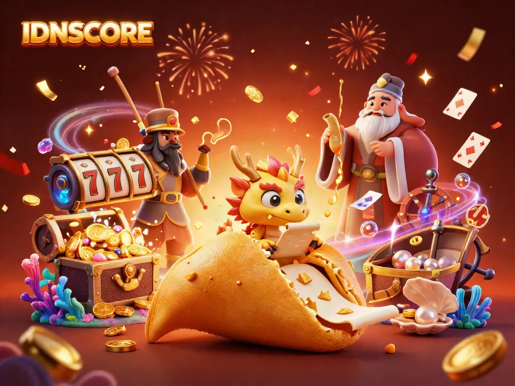 Experience the thrill of IDNSCORE with a vibrant 3D casino scene featuring exciting gambling elements and whimsical characters.