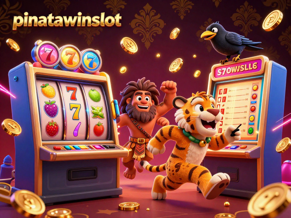 Experience the joy of pinatawinsslot with vibrant slot machines and carnival characters in a lively casino atmosphere.