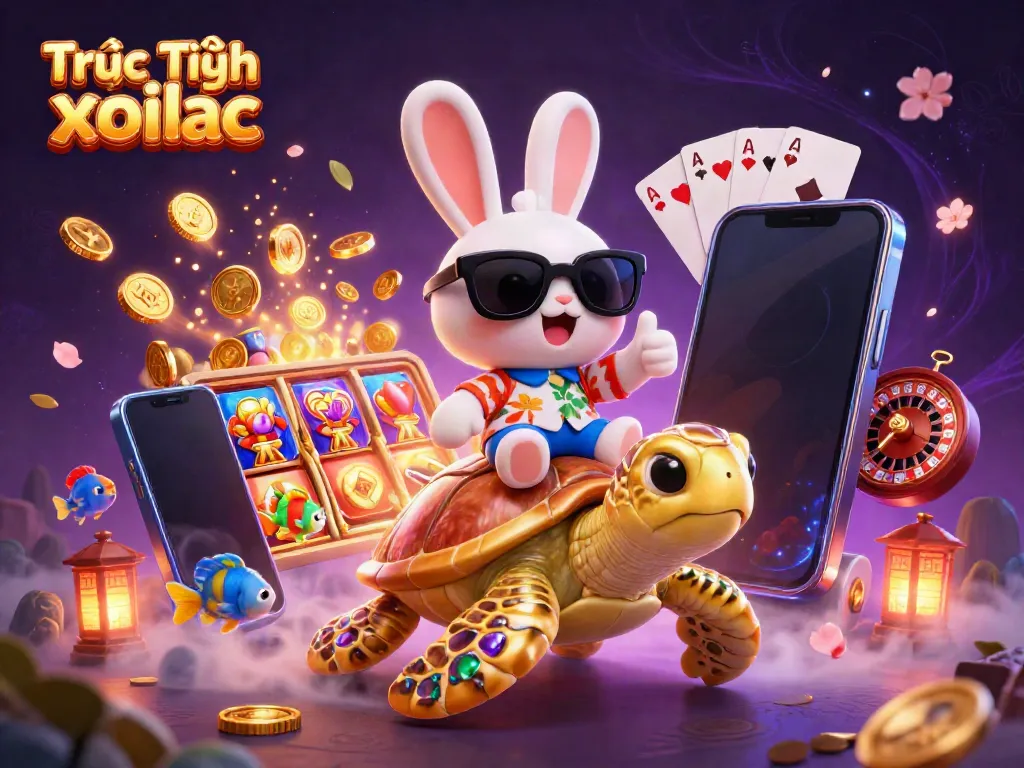 Experience Trực Tiếp xoilac thrills with the lucky rabbit and golden sea turtle amidst casino excitement.