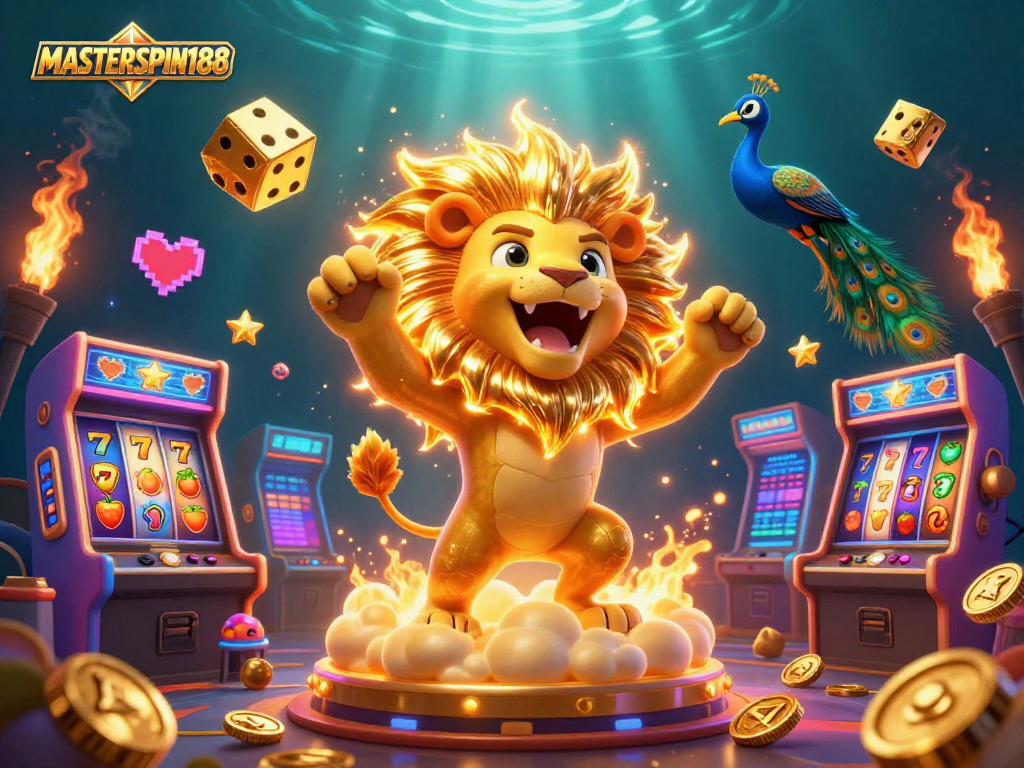 Spin to win with MASTERSPIN188 in an ultra-detailed casino adventure featuring slots and vibrant characters.