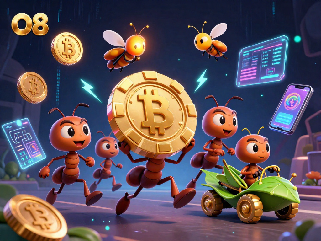 Experience O8's thrilling heist with cartoon ants and crypto elements in a vibrant casino adventure.