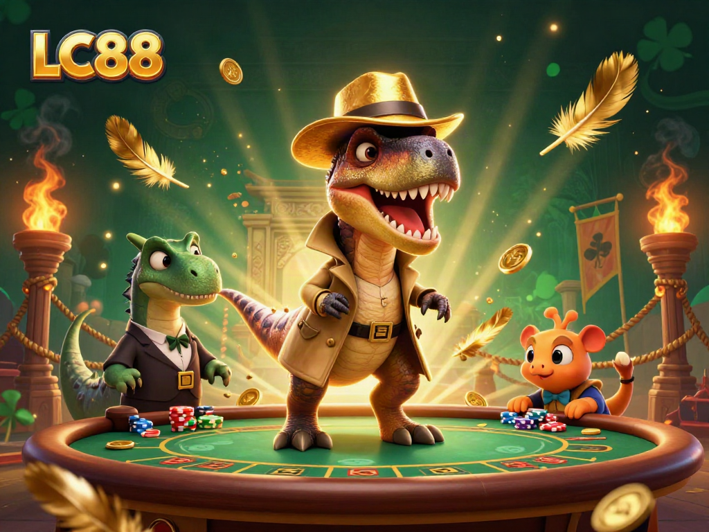 Experience thrilling blackjack action at LC88 with a cunning velociraptor card counter in an exciting scene.