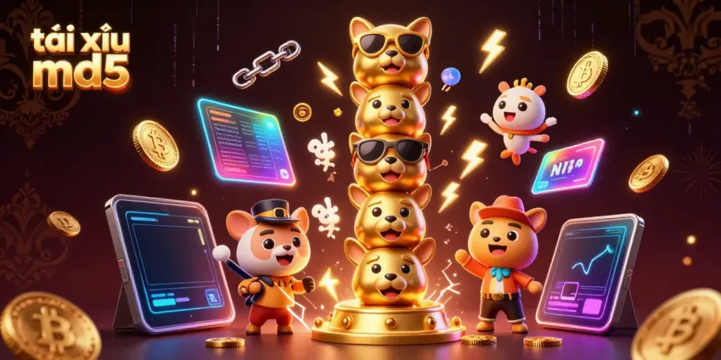 Engage with the exciting world of tài xỉu md5 through this vibrant casino illustration showcasing a lively game atmosphere.
