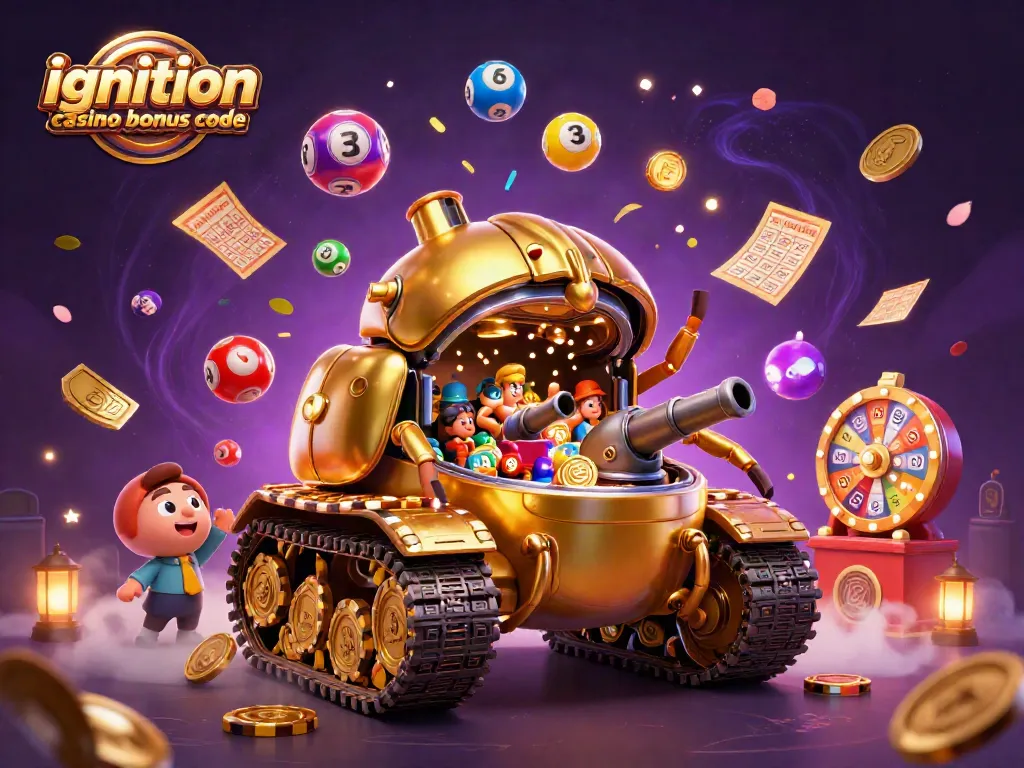 Ignition casino bonus code illuminates a vibrant 3D casino scene filled with fun game elements.