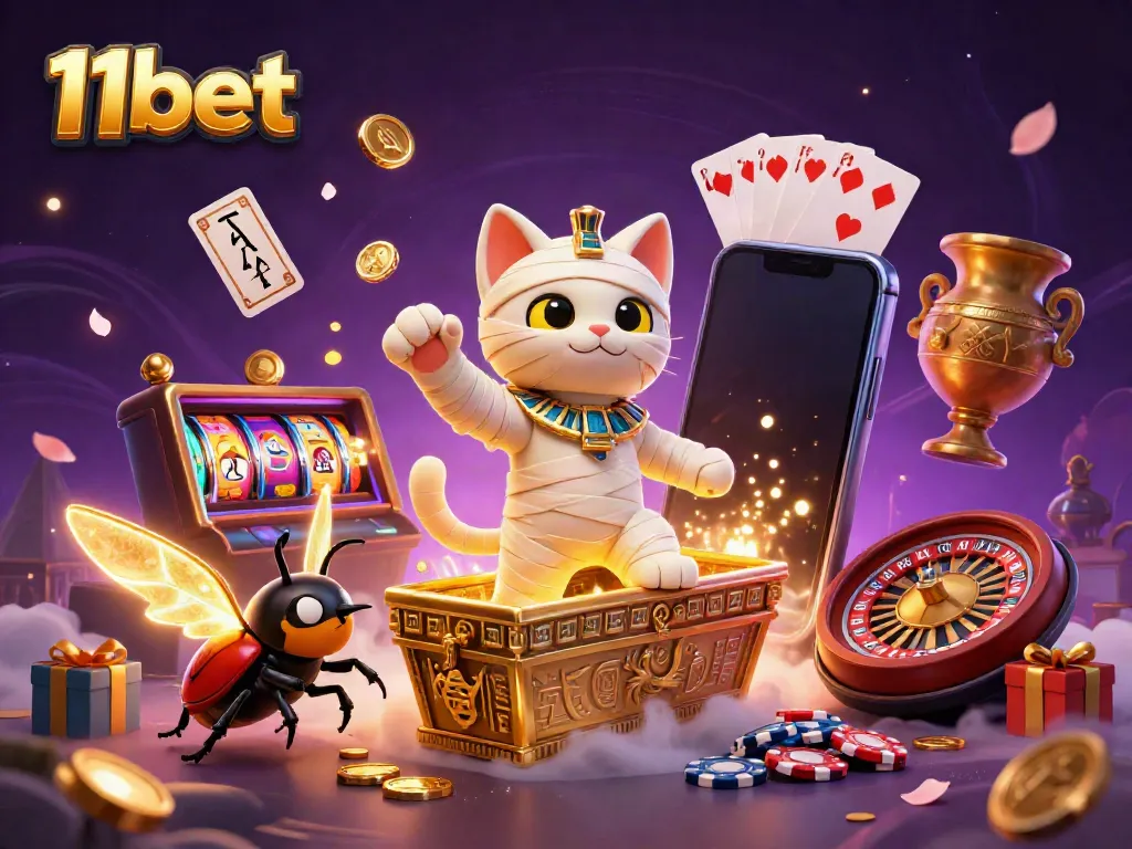 Experience the vibrant 11bet gaming scene with cartoon characters and dynamic casino elements.