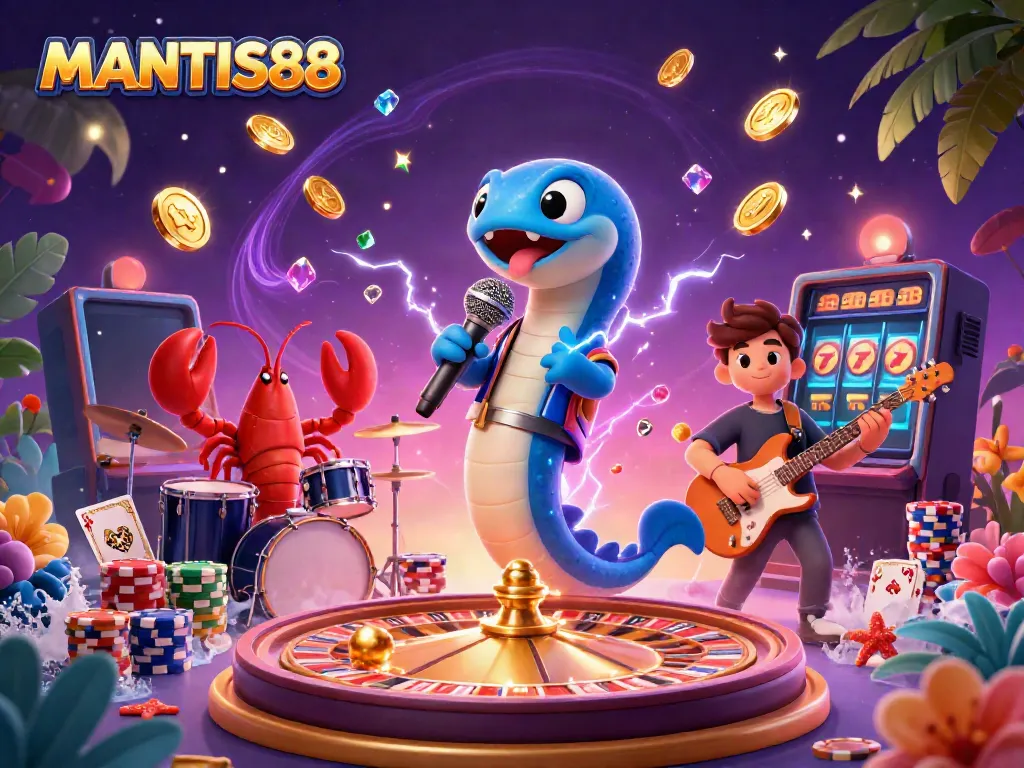 MANTIS88 showcases an electrifying DJ performance in an underwater casino with coins and gems.