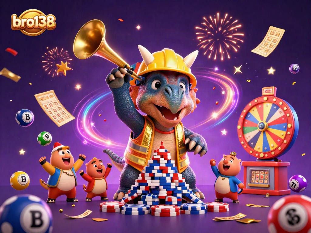 Spin and win with bro138's exciting casino games featuring vibrant characters and dynamic elements.