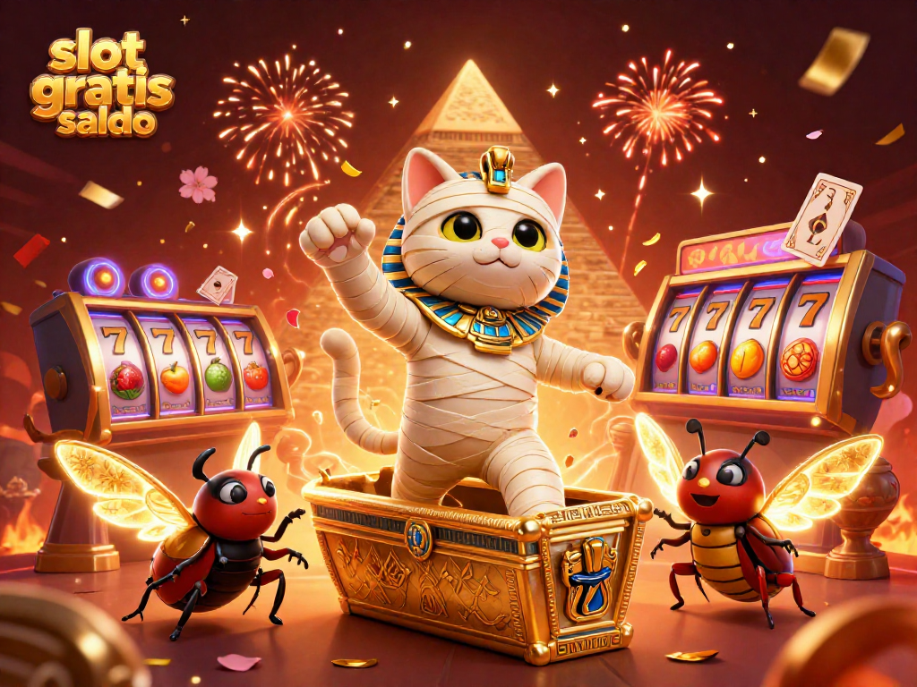 Experience slot gratis saldo in this vibrant 3D casino scene filled with lucky symbols, captivating characters.