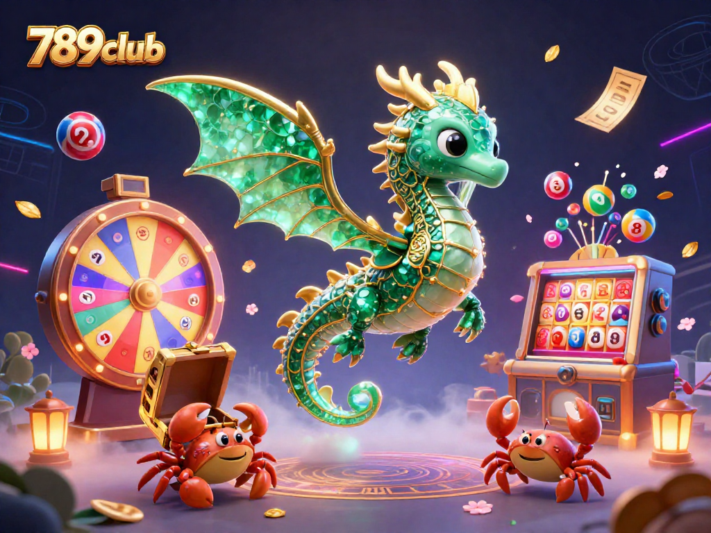 Win big with 789club in this vivid 3D illustration featuring dynamic lottery elements.