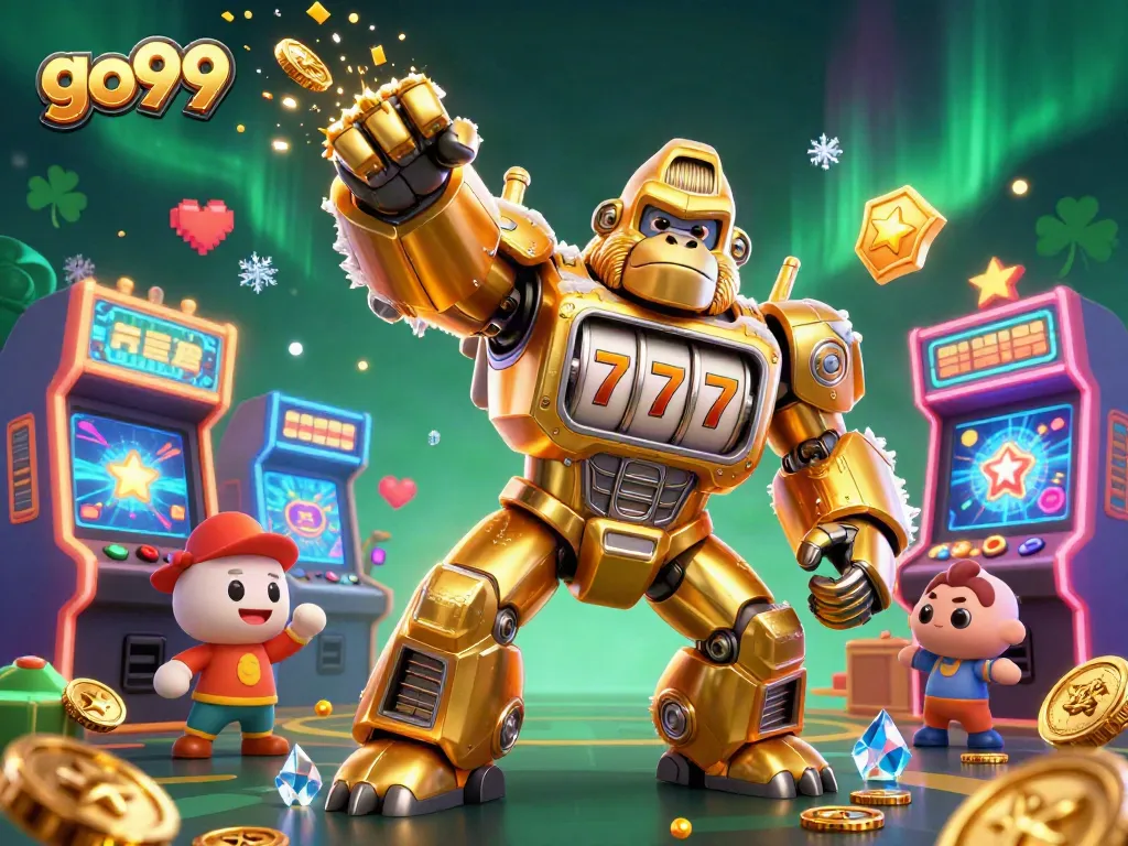 Spin the reels at go99 with an exciting golden gorilla mech and vibrant casino elements!