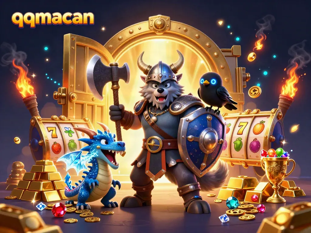 Engage in thrilling gameplay with qqmacan as Viking warriors and a dragon uncover treasure amidst vibrant slot themes.