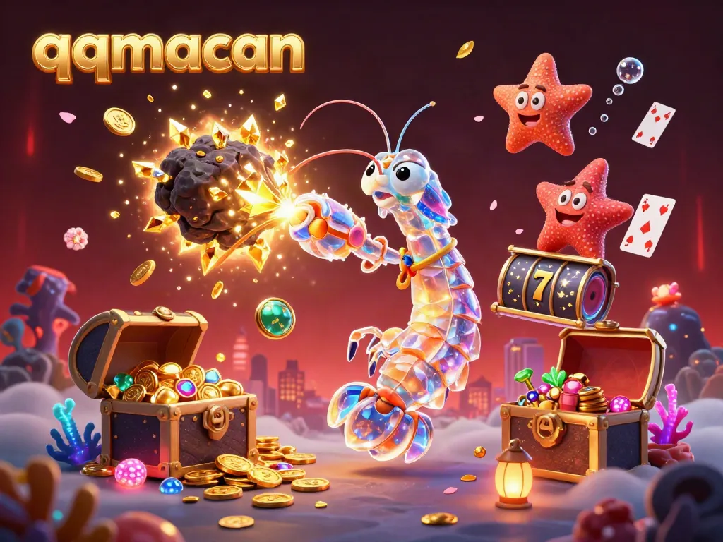 Engage with qqmacan as a galactic mantis shrimp battles for treasure amidst vibrant gambling elements and dynamic gameplay.