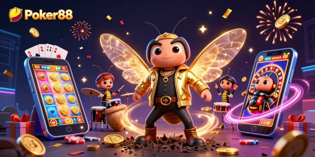 Experience thrilling gameplay with Poker88, featuring vibrant casino elements and animated characters.