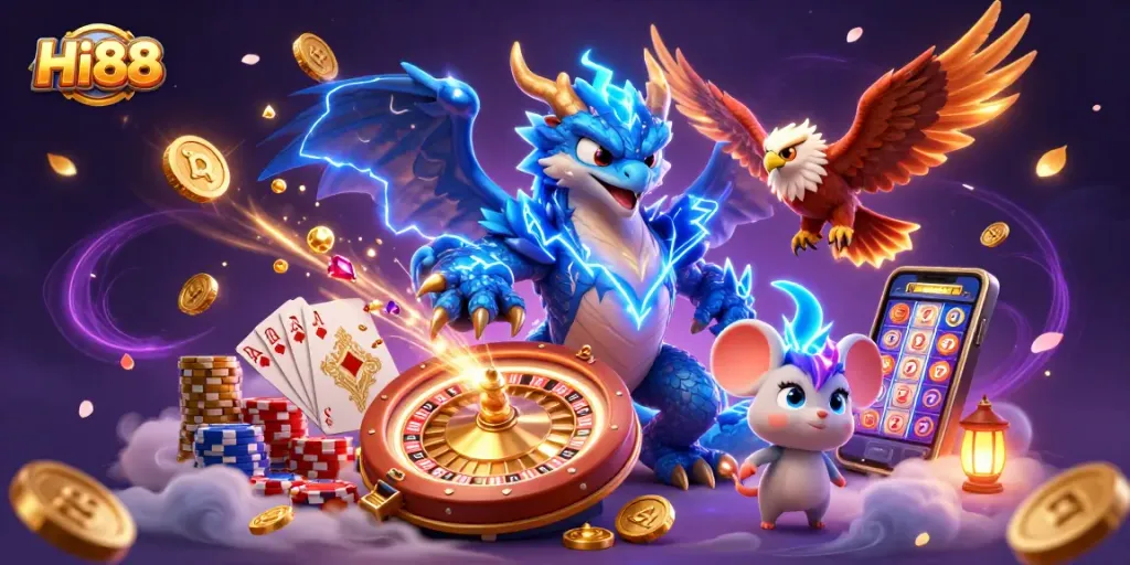 Experience thrilling games at Hi88, where lucky dragons and hawks guide your wins.