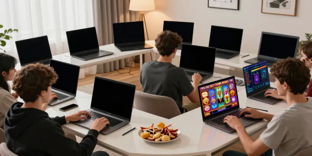 Players enjoying an engaging gaming experience on bro138 with vibrant slots and devices.