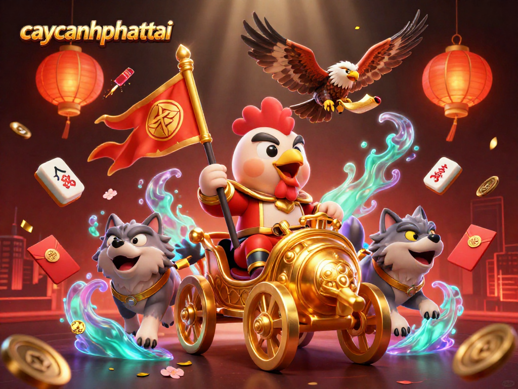 Spin to win with caycanhphattai: vibrant 3D rooster warlord and dynamic casino elements.