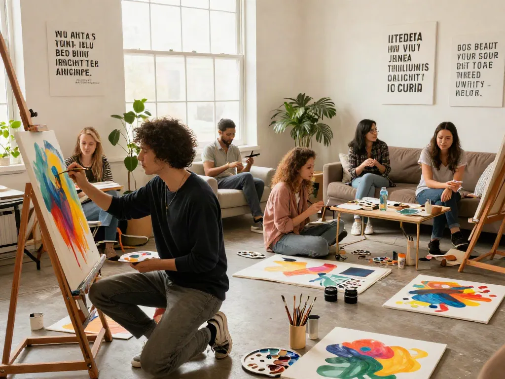 Kolaborasi seniman di https://artstudiocb.com/accessibility/ dengan karya seni dan cahaya alami yang menginspirasi.
