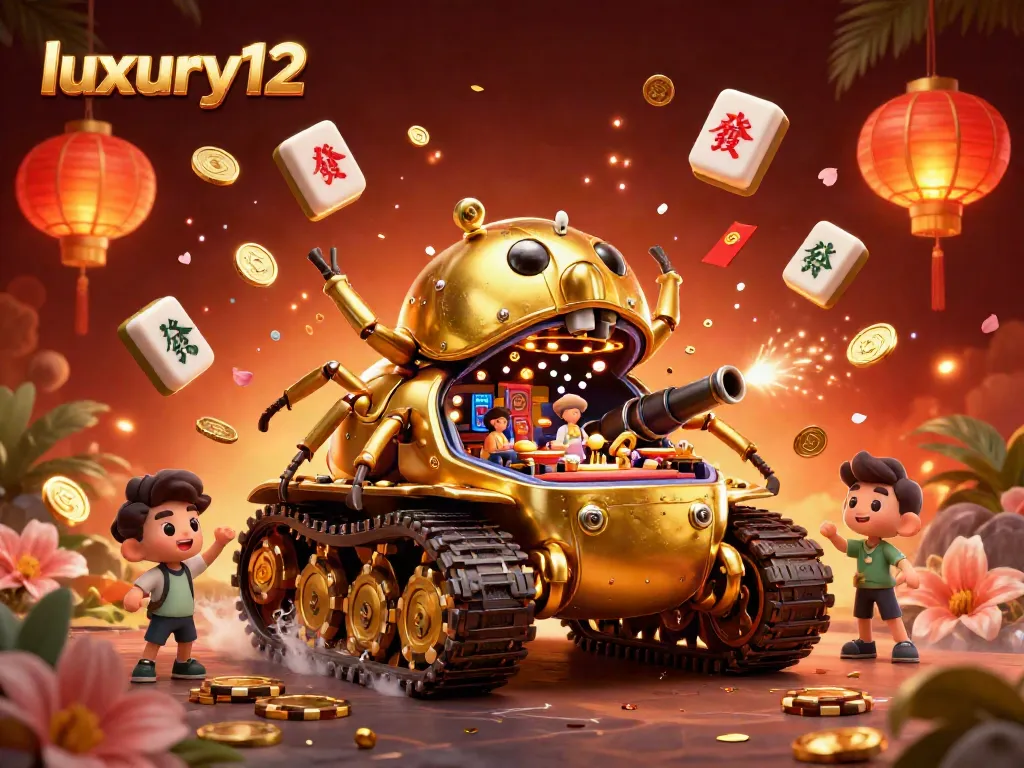 Experience the excitement of luxury12 in a vibrant miniature casino scene featuring a golden beetle tank.