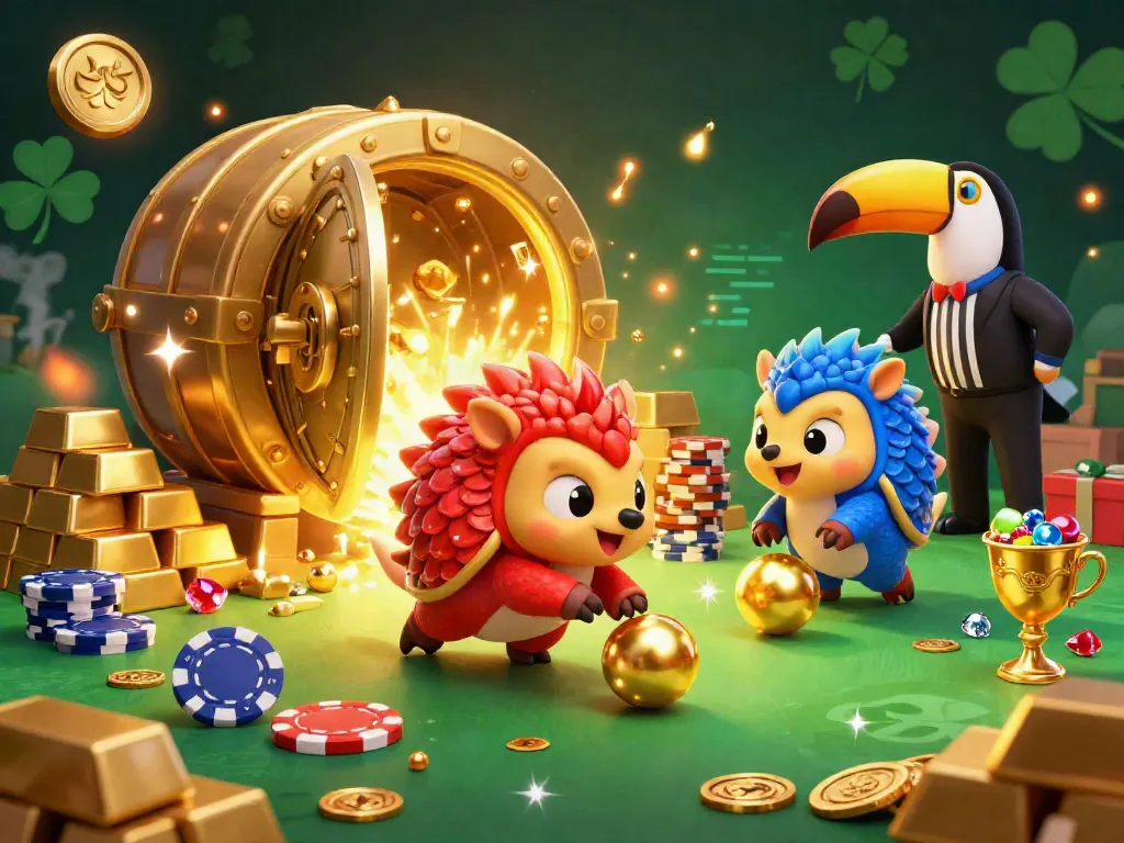 WIN678 pangolins compete in a thrilling casino game with poker chips and gold coins.