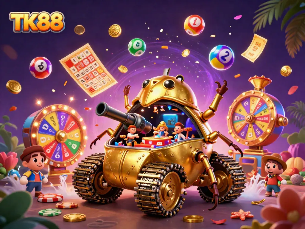 Experience the thrill of TK88's miniature casino inside a massive golden beetle tank.