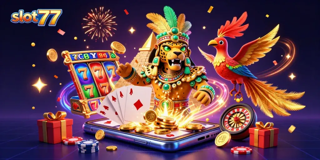 Engage with slot777 as the Mayan jaguar priest and quetzal bird celebrate winning slot games.