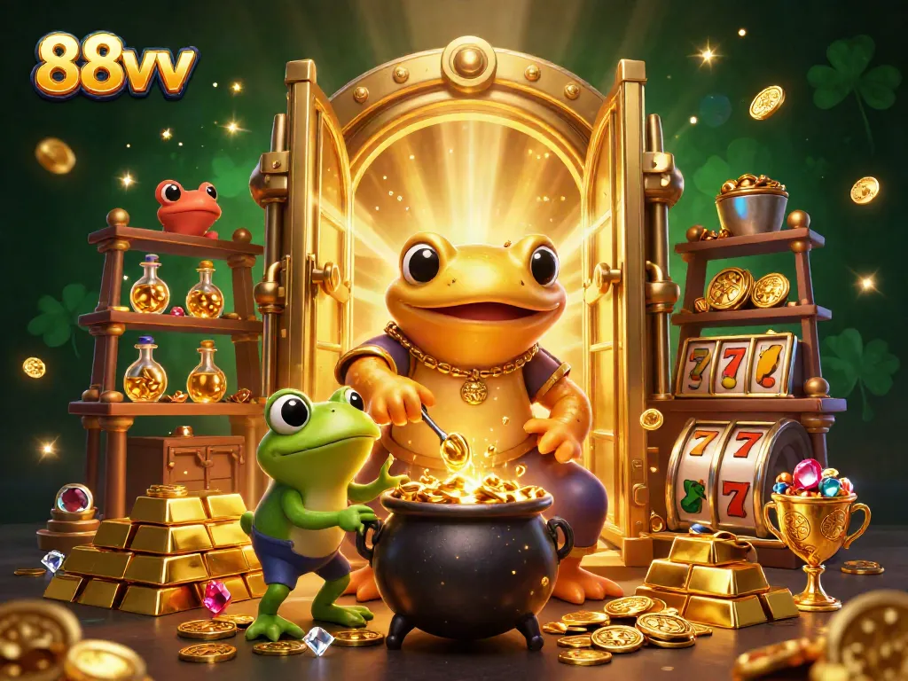 Experience the vibrant casino magic of 88vv with a dynamic scene of alchemists turning metals into gold.
