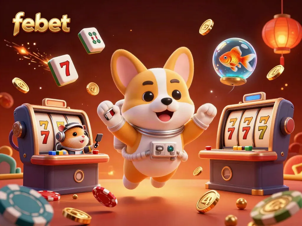 Experience thrilling casino excitement with febet featuring a cosmic scene of animated characters playing in zero gravity.