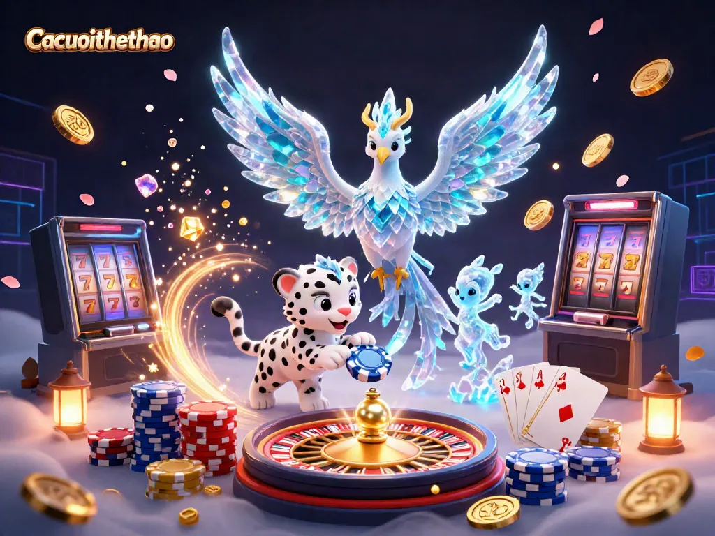 Experience Cacuocthethao with dazzling icy characters, poker chips, and a vibrant casino atmosphere.