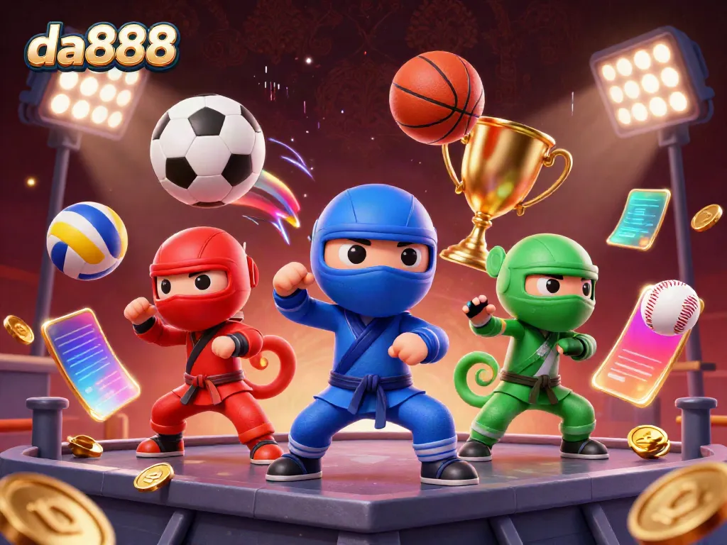 Experience thrilling action in the da888 scene featuring ninja chameleons and dynamic sports elements.