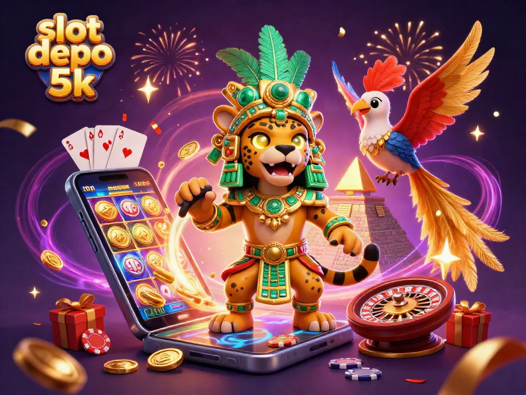 Spin jackpot reels at slot depo 5k featuring a Maya priest, quetzal bird, and golden elements.