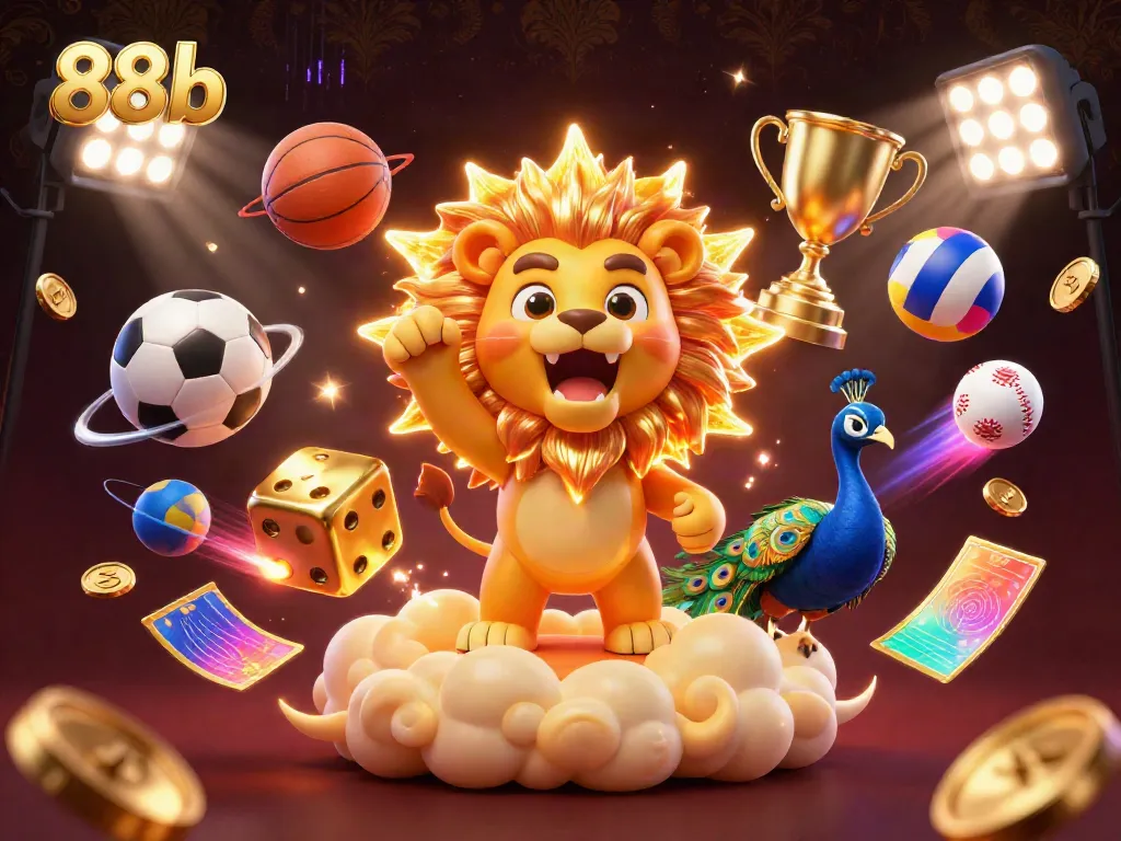 Experience exhilarating sports betting with 88b and vibrant 3D characters in a dynamic casino scene.