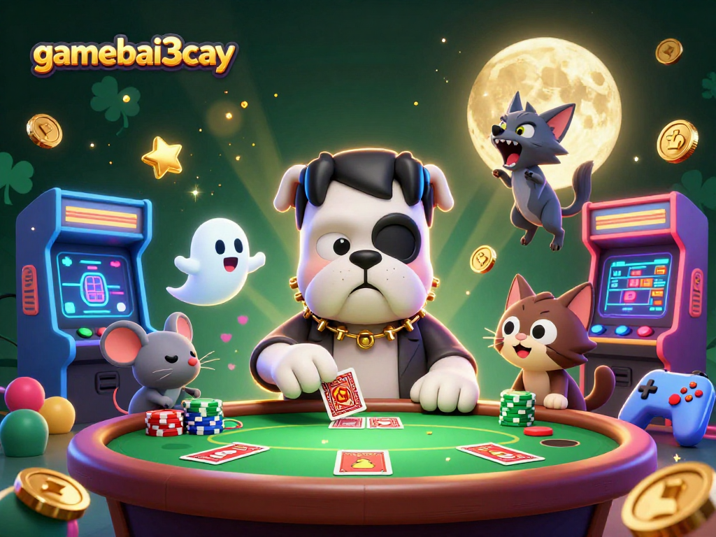 Play with gamebai3cay's lively characters in a spooky casino-inspired illustration.