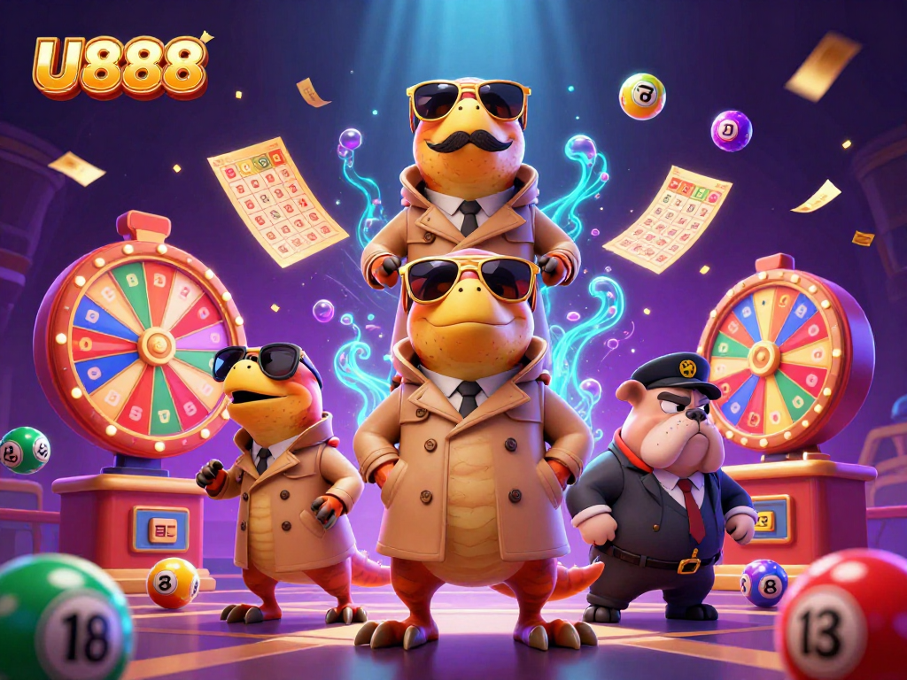 Experience U888's thrilling lottery action with vibrant elements celebrating gaming excitement.