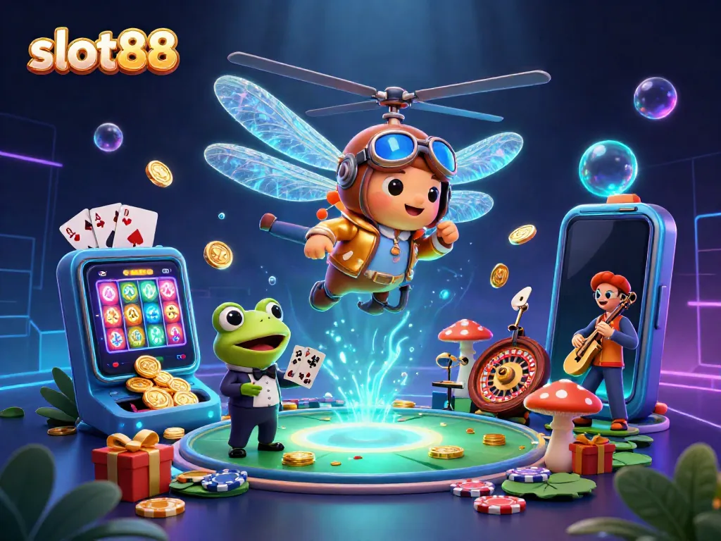Bermain slot88 dengan keseruan pilot capung, dealer katak, dan musisi kriket di kasino unik.