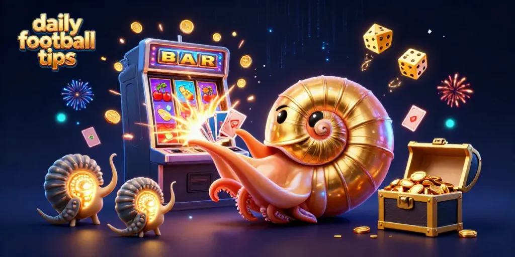 Experience daily football tips with expert strategies in a vibrant casino-themed illustration.