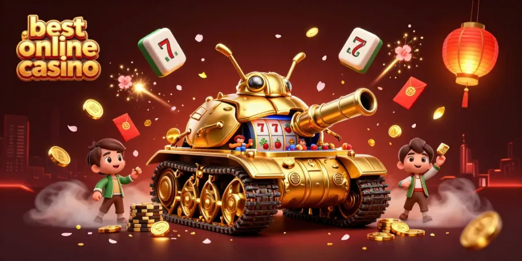 Experience the best online casino with a golden beetle tank and vibrant gaming elements.
