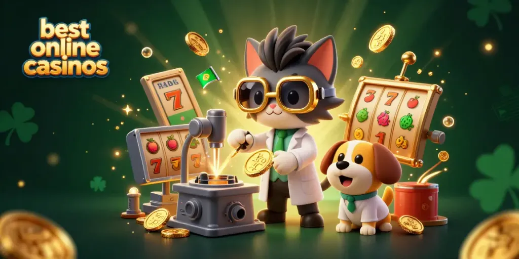 Experience the thrill of the best online casinos with vibrant casino-themed characters and dynamic elements.